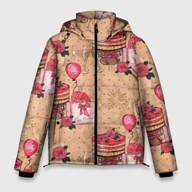 Мужская зимняя куртка 3D с принтом Праздничное настроение - сюрприз в Екатеринбурге, верх — 100% полиэстер; подкладка — 100% полиэстер; утеплитель — 100% полиэстер | длина ниже бедра, свободный силуэт Оверсайз. Есть воротник-стойка, отстегивающийся капюшон и ветрозащитная планка. 

Боковые карманы с листочкой на кнопках и внутренний карман на молнии. | Тематика изображения на принте: день рождения | коробки | новый год | подарки | праздник | сюрприз | шампанское