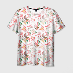 Мужская футболка 3D с принтом Узор из листьев (паттерн) в Тюмени, 100% полиэфир | прямой крой, круглый вырез горловины, длина до линии бедер | листочки | листья | паттерн | узор | цветы
