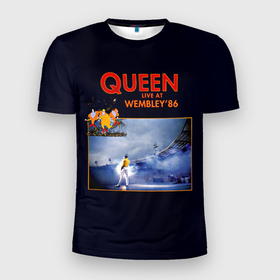 Мужская футболка 3D Slim с принтом Queen    Live at Wembley 86 в Белгороде, 100% полиэстер с улучшенными характеристиками | приталенный силуэт, круглая горловина, широкие плечи, сужается к линии бедра | Тематика изображения на принте: freddie mercury | paul rodgers | queen | quen | альбом | брайан мэй | глэм | джон дикон | квин | королева | куин | меркури | меркьюри | музыкант | мэркури | певец | песня | поп | роджер тейлор | рок группа | фаррух булсара