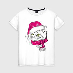 Женская футболка хлопок с принтом Christmas family Kitty в Екатеринбурге, 100% хлопок | прямой крой, круглый вырез горловины, длина до линии бедер, слегка спущенное плечо | 2022 | 2022 год | family look | happy new year | santa | год тигра | дед мороз | каникулы | мороз | новогодний свитер | новый год | новый год 2022 | новый год тигра | оливье | праздник | рождество | санта клаус