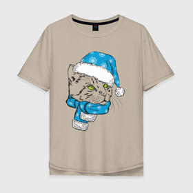 Мужская футболка хлопок Oversize с принтом Christmas family Cat в Екатеринбурге, 100% хлопок | свободный крой, круглый ворот, “спинка” длиннее передней части | Тематика изображения на принте: 2022 | 2022 год | family look | happy new year | santa | год тигра | дед мороз | каникулы | мороз | новогодний свитер | новый год | новый год 2022 | новый год тигра | оливье | праздник | рождество | санта клаус
