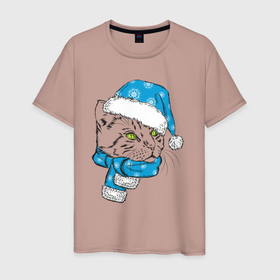 Мужская футболка хлопок с принтом Christmas family Cat в Екатеринбурге, 100% хлопок | прямой крой, круглый вырез горловины, длина до линии бедер, слегка спущенное плечо. | 2022 | 2022 год | family look | happy new year | santa | год тигра | дед мороз | каникулы | мороз | новогодний свитер | новый год | новый год 2022 | новый год тигра | оливье | праздник | рождество | санта клаус