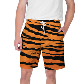 Мужские шорты 3D с принтом Шкура тигра вектор в Тюмени,  полиэстер 100% | прямой крой, два кармана без застежек по бокам. Мягкая трикотажная резинка на поясе, внутри которой широкие завязки. Длина чуть выше колен | tiger | восточный тигр | год тигра | кошка | тигр | тигренок | хищник | шерсть тигра
