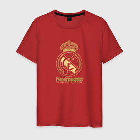 Мужская футболка хлопок с принтом Real Madrid gold logo в Белгороде, 100% хлопок | прямой крой, круглый вырез горловины, длина до линии бедер, слегка спущенное плечо. | gold logo | madrid | rael madrid | real | spain | золотая эмблема | золотой логотип | испания | королевский клуб | ла лига | лига чемпионов | мадрид | реал | реал мадрид | сливочные | футбол | чемпионат испании