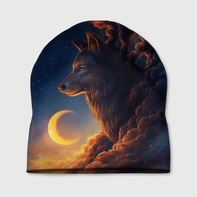 Шапка 3D с принтом Ночной Волк Night Wolf в Тюмени, 100% полиэстер | универсальный размер, печать по всей поверхности изделия | animal | moon | night | sky | stars | wolf | благородный | волк | животные | звезды | зверь | луна | небо | ночной | ночь | облака | тьма | хищник