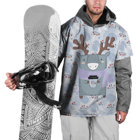 Накидка на куртку 3D с принтом Новогодний олень в шарфе , 100% полиэстер |  | животное | новый год | олень | раттерн | ягоды