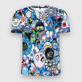 Мужская футболка 3D Slim с принтом Буйство синих в Курске, 100% полиэстер с улучшенными характеристиками | приталенный силуэт, круглая горловина, широкие плечи, сужается к линии бедра | Тематика изображения на принте: арт | монстры | художники | цвета
