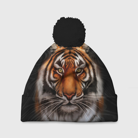 Шапка 3D c помпоном с принтом Реалистичный тигр | Realistic Tiger в Тюмени, 100% полиэстер | универсальный размер, печать по всей поверхности изделия | tiger | восточный тигр | год тигра | голова | кошка | тигр | тигренок | хищник