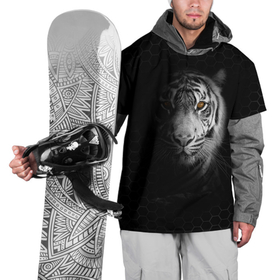Накидка на куртку 3D с принтом Тигр черно белый соты , 100% полиэстер |  | tiger | восточный тигр | год тигра | кошка | тигр | тигренок | хищник