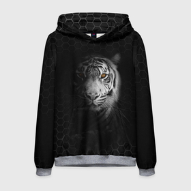 Мужская толстовка 3D с принтом Тигр черно белый соты , 100% полиэстер | двухслойный капюшон со шнурком для регулировки, мягкие манжеты на рукавах и по низу толстовки, спереди карман-кенгуру с мягким внутренним слоем. | tiger | восточный тигр | год тигра | кошка | тигр | тигренок | хищник