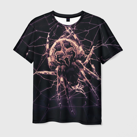 Мужская футболка 3D с принтом Паук (neon) , 100% полиэфир | прямой крой, круглый вырез горловины, длина до линии бедер | black | insect | neon | spider | tarantula | web | насекомое | неоновый | паук | паутина | тарантул | черный