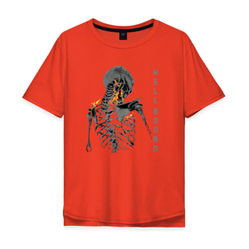 Мужская футболка хлопок Oversize с принтом Hellbound в Екатеринбурге, 100% хлопок | свободный крой, круглый ворот, “спинка” длиннее передней части | Тематика изображения на принте: надпись | огонь | ребра | скелет | спина