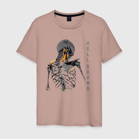 Мужская футболка хлопок с принтом Hellbound , 100% хлопок | прямой крой, круглый вырез горловины, длина до линии бедер, слегка спущенное плечо. | надпись | огонь | ребра | скелет | спина