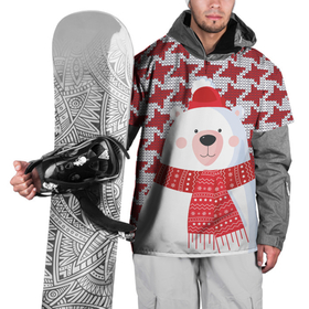 Накидка на куртку 3D с принтом Белый мишка в шапочке и шарфе в Петрозаводске, 100% полиэстер |  | Тематика изображения на принте: белый медведь | гусиная лапка | животное | зима | медведь | новый год | узор