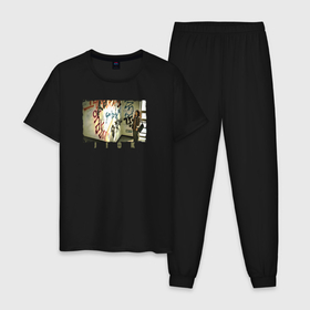 Мужская пижама хлопок с принтом Jiok в Санкт-Петербурге, 100% хлопок | брюки и футболка прямого кроя, без карманов, на брюках мягкая резинка на поясе и по низу штанин
 | Тематика изображения на принте: девушка | надписи | окно | подъезд | стена