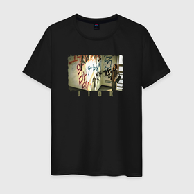 Мужская футболка хлопок с принтом Jiok в Санкт-Петербурге, 100% хлопок | прямой крой, круглый вырез горловины, длина до линии бедер, слегка спущенное плечо. | девушка | надписи | окно | подъезд | стена