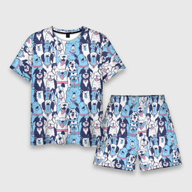 Мужской костюм с шортами 3D с принтом Забавные Пёсели паттерн  Funny Dogs pattern в Санкт-Петербурге,  |  | dog | бульдог | далматинец | йорк | мопс | песик | порода | смешной | собака