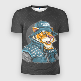 Мужская футболка 3D Slim с принтом Крутой тигр | cool tiger в Санкт-Петербурге, 100% полиэстер с улучшенными характеристиками | приталенный силуэт, круглая горловина, широкие плечи, сужается к линии бедра | furry | tiger | восточный тигр | год тигра | кошка | тигр | тигренок | фурри | хищник