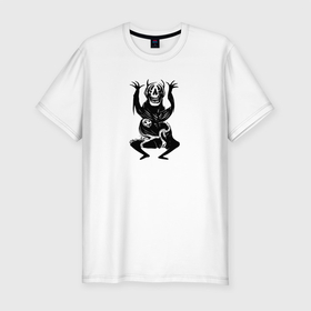 Мужская футболка хлопок Slim с принтом Танец демона в Санкт-Петербурге, 92% хлопок, 8% лайкра | приталенный силуэт, круглый вырез ворота, длина до линии бедра, короткий рукав | арт | демон | дьявол | монстр | нечисть | смешной демон | черт