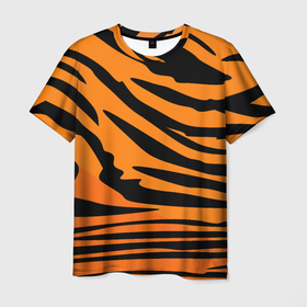 Мужская футболка 3D с принтом Шкура (шерсть) тигра в Курске, 100% полиэфир | прямой крой, круглый вырез горловины, длина до линии бедер | tiger | восточный тигр | год тигра | кошка | тигр | тигренок | хищник | шерсть тигра