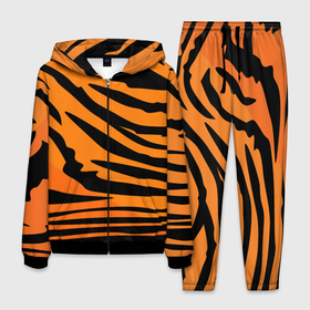 Мужской костюм 3D с принтом Шкура (шерсть) тигра в Новосибирске, 100% полиэстер | Манжеты и пояс оформлены тканевой резинкой, двухслойный капюшон со шнурком для регулировки, карманы спереди | tiger | восточный тигр | год тигра | кошка | тигр | тигренок | хищник | шерсть тигра