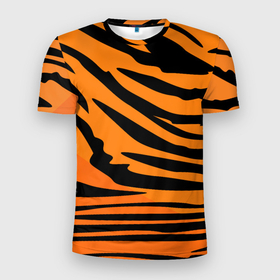 Мужская футболка 3D Slim с принтом Шкура (шерсть) тигра в Санкт-Петербурге, 100% полиэстер с улучшенными характеристиками | приталенный силуэт, круглая горловина, широкие плечи, сужается к линии бедра | tiger | восточный тигр | год тигра | кошка | тигр | тигренок | хищник | шерсть тигра