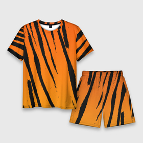 Мужской костюм с шортами 3D с принтом Шкура тигра (диагональ) в Кировске,  |  | tiger | восточный тигр | год тигра | кошка | тигр | тигренок | хищник | шерсть тигра
