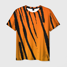 Мужская футболка 3D с принтом Шкура тигра (диагональ) в Петрозаводске, 100% полиэфир | прямой крой, круглый вырез горловины, длина до линии бедер | tiger | восточный тигр | год тигра | кошка | тигр | тигренок | хищник | шерсть тигра