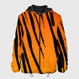 Мужская куртка 3D с принтом Шкура тигра (диагональ) в Новосибирске, ткань верха — 100% полиэстер, подклад — флис | прямой крой, подол и капюшон оформлены резинкой с фиксаторами, два кармана без застежек по бокам, один большой потайной карман на груди. Карман на груди застегивается на липучку | tiger | восточный тигр | год тигра | кошка | тигр | тигренок | хищник | шерсть тигра