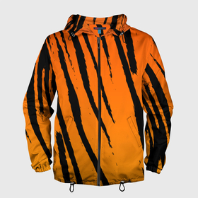 Мужская ветровка 3D с принтом Шкура тигра (диагональ) в Белгороде, 100% полиэстер | подол и капюшон оформлены резинкой с фиксаторами, два кармана без застежек по бокам, один потайной карман на груди | tiger | восточный тигр | год тигра | кошка | тигр | тигренок | хищник | шерсть тигра