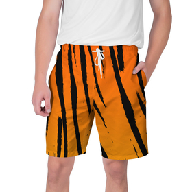 Мужские шорты 3D с принтом Шкура тигра (диагональ) в Курске,  полиэстер 100% | прямой крой, два кармана без застежек по бокам. Мягкая трикотажная резинка на поясе, внутри которой широкие завязки. Длина чуть выше колен | tiger | восточный тигр | год тигра | кошка | тигр | тигренок | хищник | шерсть тигра