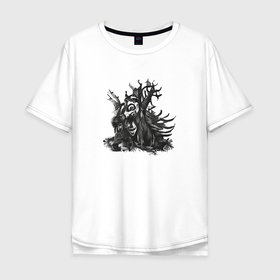 Мужская футболка хлопок Oversize с принтом Лесное чудовище в Кировске, 100% хлопок | свободный крой, круглый ворот, “спинка” длиннее передней части | Тематика изображения на принте: арт | дерево | лес | монстр | природа | страшный | хоррор | чудовище