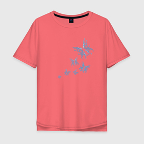 Мужская футболка хлопок Oversize с принтом Неоновые бабочки Cotton Theme в Петрозаводске, 100% хлопок | свободный крой, круглый ворот, “спинка” длиннее передней части | бабочки | крылья | легкость | насековые | неон | ночные | полет | природа | светящиеся