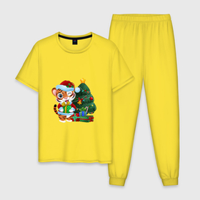 Мужская пижама хлопок с принтом Тигрины подарки в Тюмени, 100% хлопок | брюки и футболка прямого кроя, без карманов, на брюках мягкая резинка на поясе и по низу штанин
 | new year | арт | графика | елка | зима | новый год | рождество | тигр