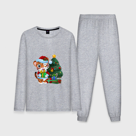 Мужская пижама хлопок (с лонгсливом) с принтом Тигрины подарки в Курске,  |  | new year | арт | графика | елка | зима | новый год | рождество | тигр