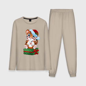 Мужская пижама хлопок (с лонгсливом) с принтом Тигрино сердце в Белгороде,  |  | new year | арт | графика | зима | новый год | рождество | тигр