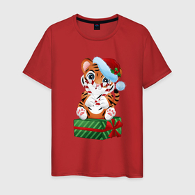 Мужская футболка хлопок с принтом Тигрино сердце в Санкт-Петербурге, 100% хлопок | прямой крой, круглый вырез горловины, длина до линии бедер, слегка спущенное плечо. | new year | арт | графика | зима | новый год | рождество | тигр