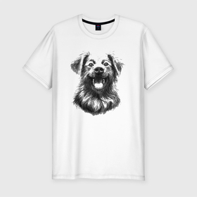 Мужская футболка хлопок Slim с принтом Лохматая собака , 92% хлопок, 8% лайкра | приталенный силуэт, круглый вырез ворота, длина до линии бедра, короткий рукав | друг | животные | звери | зубы | собака