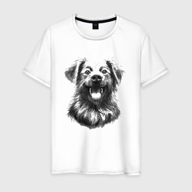 Мужская футболка хлопок с принтом Лохматая собака в Тюмени, 100% хлопок | прямой крой, круглый вырез горловины, длина до линии бедер, слегка спущенное плечо. | друг | животные | звери | зубы | собака