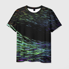 Мужская футболка 3D с принтом Абстрактные Частицы в Белгороде, 100% полиэфир | прямой крой, круглый вырез горловины, длина до линии бедер | абстракция | волны | неон | поток | частицы