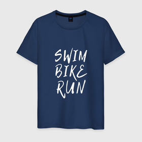 Мужская футболка хлопок с принтом SWIM BIKE RUN в Санкт-Петербурге, 100% хлопок | прямой крой, круглый вырез горловины, длина до линии бедер, слегка спущенное плечо. | bike | run | running | swim | бег | велоспорт | выносливость | плавание | триатлон | цикличные
