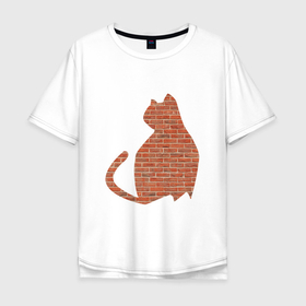 Мужская футболка хлопок Oversize с принтом Кирпичный кот в Екатеринбурге, 100% хлопок | свободный крой, круглый ворот, “спинка” длиннее передней части | домашнее животное | животное | кирпич | кот | кошка | питомец | силуэт | стена