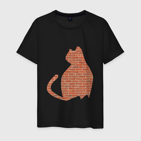 Мужская футболка хлопок с принтом Кирпичный кот в Екатеринбурге, 100% хлопок | прямой крой, круглый вырез горловины, длина до линии бедер, слегка спущенное плечо. | домашнее животное | животное | кирпич | кот | кошка | питомец | силуэт | стена