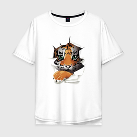 Мужская футболка хлопок Oversize с принтом Милый глазастый тигрёнок в Санкт-Петербурге, 100% хлопок | свободный крой, круглый ворот, “спинка” длиннее передней части | eyes | moustache | muzzle | tiger cub | глаза | малыш | мордочка | нос | тигрёнок | усы