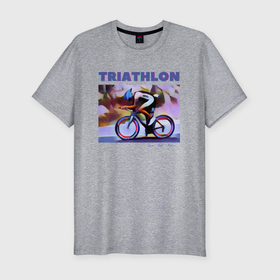 Мужская футболка хлопок Slim с принтом Триспорт , 92% хлопок, 8% лайкра | приталенный силуэт, круглый вырез ворота, длина до линии бедра, короткий рукав | bike | run | swim | triathlon | triatlon | бег | велогонщик | велоспорт | выносливость | картина | краска | плавание | триатлон