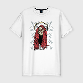 Мужская футболка хлопок Slim с принтом Красноволосая девушка в Белгороде, 92% хлопок, 8% лайкра | приталенный силуэт, круглый вырез ворота, длина до линии бедра, короткий рукав | авторский принт | девушка | демон | женщина | иллюстрация | красные волосы | рыжая | суккуб