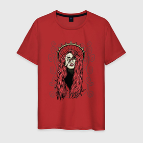 Мужская футболка хлопок с принтом Красноволосая девушка в Санкт-Петербурге, 100% хлопок | прямой крой, круглый вырез горловины, длина до линии бедер, слегка спущенное плечо. | Тематика изображения на принте: авторский принт | девушка | демон | женщина | иллюстрация | красные волосы | рыжая | суккуб