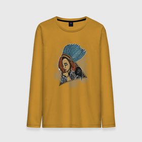 Мужской лонгслив хлопок с принтом Индейская девушка с перьями в Петрозаводске, 100% хлопок |  | авторский принт | девушка | женщина | иллюстрация | индеец | индейцы | индеянка | перья | племя
