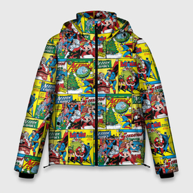 Мужская зимняя куртка 3D с принтом Новогодние обложки DC в Тюмени, верх — 100% полиэстер; подкладка — 100% полиэстер; утеплитель — 100% полиэстер | длина ниже бедра, свободный силуэт Оверсайз. Есть воротник-стойка, отстегивающийся капюшон и ветрозащитная планка. 

Боковые карманы с листочкой на кнопках и внутренний карман на молнии. | 000103 | 003117 | batman | christmas | comic cover | dc | dc comics | holidays | new year | superman | wonder woman | бэтмен | диси | комиксы | новый год | обложки | праздник | рождество | супермен | чудо женщина