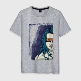 Мужская футболка хлопок с принтом Слепая ведьма в Санкт-Петербурге, 100% хлопок | прямой крой, круглый вырез горловины, длина до линии бедер, слегка спущенное плечо. | авторский принт | ведьма | девушка | демоны | женщина | иероглифы | иллюстрация | слепая | эзотерика